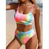 CUPSHE Women’s Bikini Set Two Piece Swimsuits High Waisted Scoop Neck Spaghetti Adjustable Straps Textured(Candy Rainbow)