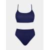 CUPSHE Women’s Bikini Set Two Piece Swimsuits High Waisted Scoop Neck Spaghetti Adjustable Straps Textured(Navy Blue)