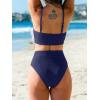 CUPSHE Women’s Bikini Set Two Piece Swimsuits High Waisted Scoop Neck Spaghetti Adjustable Straps Textured(Navy Blue)
