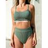CUPSHE Women’s Bikini Set Two Piece Swimsuits High Waisted Scoop Neck Spaghetti Adjustable Straps Textured(Olive Green)