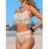 CUPSHE Women’s Bikini Set Two Piece Swimsuits High Waisted Scoop Neck Spaghetti Adjustable Straps Textured(Pale Tan/Floral)