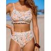 CUPSHE Women’s Bikini Set Two Piece Swimsuits High Waisted Scoop Neck Spaghetti Adjustable Straps Textured(Pale Tan/Floral)