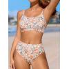 CUPSHE Women’s Bikini Set Two Piece Swimsuits High Waisted Scoop Neck Spaghetti Adjustable Straps Textured(Pale Tan/Floral)