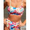CUPSHE Women’s Bikini Set Two Piece Swimsuits High Waisted Scoop Neck Spaghetti Adjustable Straps Textured(Red/Blue Floral)