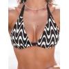 CUPSHE Women’s Bikini Set Two Piece Swimsuits V Neck Halter Strap Back Hook Bathing Suit Mid Rise Side Tie Swimwear(Black/Beige Stripe)