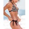CUPSHE Women’s Bikini Set Two Piece Swimsuits V Neck Halter Strap Back Hook Bathing Suit Mid Rise Side Tie Swimwear(Black/Beige Stripe)