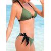 CUPSHE Women’s Bikini Set Two Piece Swimsuits V Neck Halter Strap Back Hook Bathing Suit Mid Rise Side Tie Swimwear(Dark Green/Black)