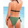 CUPSHE Women’s Bikini Set Two Piece Swimsuits V Neck Halter Strap Back Hook Bathing Suit Mid Rise Side Tie Swimwear(Dark Green/Black)