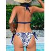 CUPSHE Women’s Bikini Set Two Piece Swimsuits V Neck Halter Strap Back Hook Bathing Suit Mid Rise Side Tie Swimwear(Navy Blue/Floral)