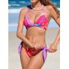 CUPSHE Women’s Bikini Set Two Piece Swimsuits V Neck Halter Strap Back Hook Bathing Suit Mid Rise Side Tie Swimwear(Pink/Purple Tropical)
