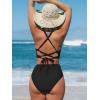 CUPSHE Women’s Bikini Sets High Waisted Swimsuit Deep V Neck Crisscross Back Tie Stitching Ruched Full Coverage(Black)
