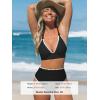 CUPSHE Women’s Bikini Sets High Waisted Swimsuit Deep V Neck Crisscross Back Tie Stitching Ruched Full Coverage(Black)