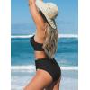 CUPSHE Women’s Bikini Sets High Waisted Swimsuit Deep V Neck Crisscross Back Tie Stitching Ruched Full Coverage(Black)