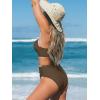 CUPSHE Women’s Bikini Sets High Waisted Swimsuit Deep V Neck Crisscross Back Tie Stitching Ruched Full Coverage(Brown)