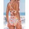 CUPSHE Women’s Bikini Sets High Waisted Swimsuit Deep V Neck Crisscross Back Tie Stitching Ruched Full Coverage(Light Pink/Floral)