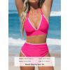 CUPSHE Women’s Bikini Sets High Waisted Swimsuit Deep V Neck Crisscross Back Tie Stitching Ruched Full Coverage(Magenta Pink)