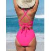 CUPSHE Women’s Bikini Sets High Waisted Swimsuit Deep V Neck Crisscross Back Tie Stitching Ruched Full Coverage(Magenta Pink)