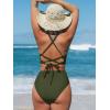 CUPSHE Women’s Bikini Sets High Waisted Swimsuit Deep V Neck Crisscross Back Tie Stitching Ruched Full Coverage(Olive Green)
