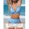 CUPSHE Women’s Bikini Sets High Waisted Swimsuit Deep V Neck Crisscross Back Tie Stitching Ruched Full Coverage(White/Blue Floral)