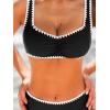 CUPSHE Women’s Bikini Sets Sweetheart Neck Adjustable Wide Straps Swimsuit Stitching Bathing Suit Mid Rise(Black)