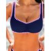 CUPSHE Women’s Bikini Sets Sweetheart Neck Adjustable Wide Straps Swimsuit Stitching Bathing Suit Mid Rise(Navy Blue)