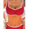 CUPSHE Women’s Bikini Sets Sweetheart Neck Adjustable Wide Straps Swimsuit Stitching Bathing Suit Mid Rise(Red)