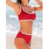 CUPSHE Women’s Bikini Sets Sweetheart Neck Adjustable Wide Straps Swimsuit Stitching Bathing Suit Mid Rise(Red)