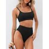 CUPSHE Women’s Bikini Sets Two Piece Bathing Suit High Waisted Ribbed Texture Widen Trim(Black)