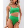 CUPSHE Women’s Bikini Sets Two Piece Bathing Suit High Waisted Ribbed Texture Widen Trim(Green)