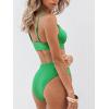CUPSHE Women’s Bikini Sets Two Piece Bathing Suit High Waisted Ribbed Texture Widen Trim(Green)