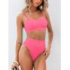 CUPSHE Women’s Bikini Sets Two Piece Bathing Suit High Waisted Ribbed Texture Widen Trim(Pink)