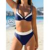 CUPSHE Women’s Bikini Sets Two Piece Bathing Suit High Waisted Underwire Wide Adjustable Straps Color Block Back Hook(Dark Navy Blue/White)