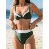 CUPSHE Women’s Bikini Sets Two Piece Bathing Suit High Waisted Underwire Wide Adjustable Straps Color Block Back Hook(Forest Green/White)