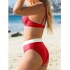 CUPSHE Women’s Bikini Sets Two Piece Bathing Suit High Waisted Underwire Wide Adjustable Straps Color Block Back Hook(Red/White)