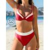 CUPSHE Women’s Bikini Sets Two Piece Bathing Suit High Waisted Underwire Wide Adjustable Straps Color Block Back Hook(Red/White)