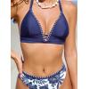 CUPSHE Women’s Bikini Sets Two Piece Bathing Suit High Waisted V Neck Triangle Halter Back Hook Cheeky High Cut Leg(Navy Blue/Floral)