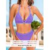CUPSHE Women’s Bikini Sets Two Piece Bathing Suit High Waisted V Neck Triangle Halter Back Hook Cheeky High Cut Leg(Purple/Geometric)