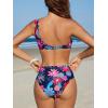 CUPSHE Women’s Bikini Sets Two Piece Bathing Suit One Shoulder Scalloped Wide Strap Back Hook(Black/Magenta/Blue)