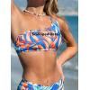 CUPSHE Women’s Bikini Sets Two Piece Bathing Suit One Shoulder Scalloped Wide Strap Back Hook(Blue/Tropical)