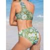 CUPSHE Women’s Bikini Sets Two Piece Bathing Suit One Shoulder Scalloped Wide Strap Back Hook(Green/Blue Floral)