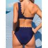 CUPSHE Women’s Bikini Sets Two Piece Bathing Suit One Shoulder Scalloped Wide Strap Back Hook(Navy Blue)