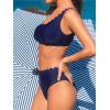 CUPSHE Women’s Bikini Sets Two Piece Bathing Suit One Shoulder Scalloped Wide Strap Back Hook(Navy Blue)