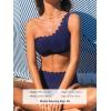 CUPSHE Women’s Bikini Sets Two Piece Bathing Suit One Shoulder Scalloped Wide Strap Back Hook(Navy Blue)