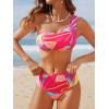 CUPSHE Women’s Bikini Sets Two Piece Bathing Suit One Shoulder Scalloped Wide Strap Back Hook(Pink/Tropical)
