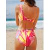 CUPSHE Women’s Bikini Sets Two Piece Bathing Suit One Shoulder Scalloped Wide Strap Back Hook(Pink/Tropical)
