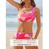 CUPSHE Women’s Bikini Sets Two Piece Bathing Suit One Shoulder Scalloped Wide Strap Back Hook(Pink/Tropical)