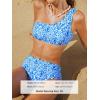CUPSHE Women’s Bikini Sets Two Piece Bathing Suit One Shoulder Scalloped Wide Strap Back Hook(White/Blue Baroque Floral)