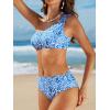 CUPSHE Women’s Bikini Sets Two Piece Bathing Suit One Shoulder Scalloped Wide Strap Back Hook(White/Blue Baroque Floral)