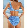 CUPSHE Women’s Bikini Sets Two Piece Bathing Suit One Shoulder Scalloped Wide Strap Back Hook(White/Blue Baroque Floral)
