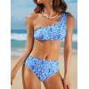 CUPSHE Women’s Bikini Sets Two Piece Bathing Suit One Shoulder Scalloped Wide Strap Back Hook(White/Blue Baroque Floral)